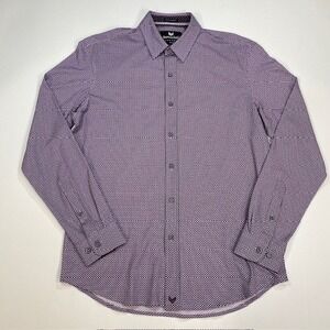 Buttercloth Mens Regular Fit Icy Cotton Geometric Print Sleeve Button Up Shirt M